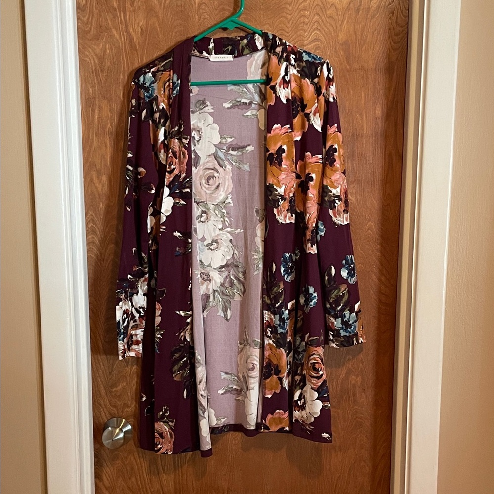 Reborn J Floral Cardigan - Burgundy and Multicolor flowers - Picture 1 of 4
